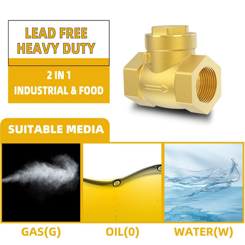 Brass 3/4 in NPT horizontal swing check valve with threaded ends for oil, water, gas
