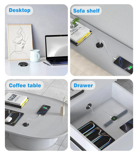 2 Inch Desk Power Grommet Outlet With 20W USB C Fast Charging And 125V 12A Recessed Flush Mount for desks and tables