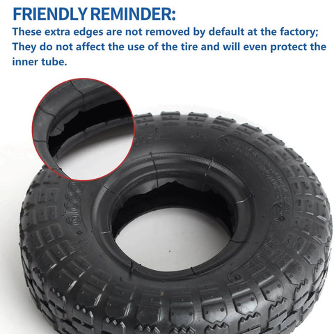 Heavy Duty 10 Inch Replacement Tire and Inner Tube Set 4.10/3.50-4 With TR-13 Straight Valve Stem close-up detail view