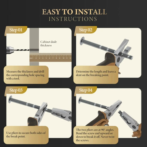 Installation guide for 5 Pack 8 Inch Brushed Gold Cabinet Handles with step-by-step instructions and images.