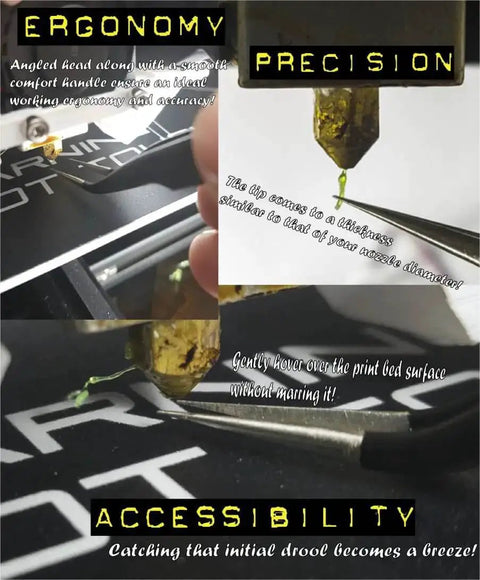 Close-up of 3D printer nozzle being cleaned with Pro Grade 11 Piece 0.4mm Nozzle Cleaning Kit With Stainless Steel Tweezers And Flexible Cleaning Needles