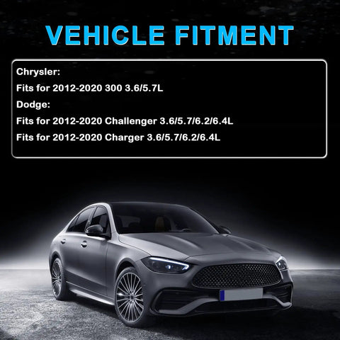 Vehicle fitment list for Front Wheel Bearing Hub Assembly 5 Lugs With ABS Fits 2012 To 2020 Challenger And Charger 3.6L 5.7L 6.2L 6.4L Replaces OE 513325 HA590465 BR930578 Premium Quality Replacement Drop In shown with a sedan car.