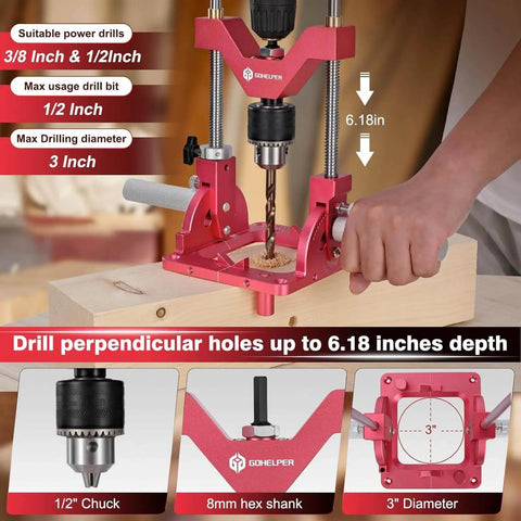 Heavy Duty Portable Drill Guide For Straight Holes And 0 To 60 Degree Angle Drilling, Drill Press Adapter For Hand Drill in use