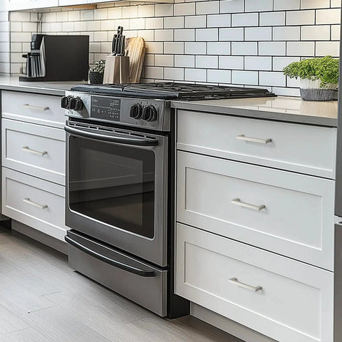 8 Pack Brushed Nickel Cabinet Handles 5 Inch Square Drawer Pulls Stainless Steel With 128mm Hole Centers on white kitchen cabinets