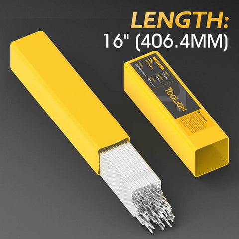 ER4043 Aluminum TIG Welding Rod One Eighth Inch Diameter By Sixteen Inch Length Five Pound Pack opened next to yellow case