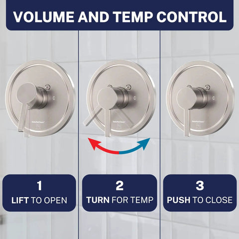 Solid Metal Single Handle Shower Trim Kit With Rough In Valve And Pressure Balance, Brushed Nickel Finish, Volume And Temperature Control