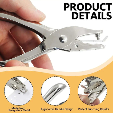 Two Pack One Eighth Inch Hole Puncher Mini Paper Punch Three Millimeter Circle Punch for Crafting Office Tags DIY Cards shown with metal detail