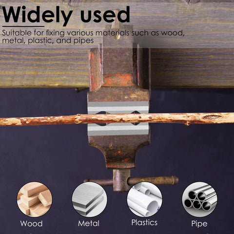 1 Pair Aluminum Alloy Magnetic Vise Jaws Set For 1.5 Inch V Type Vice Jaws Protectors Covers Built Tough For Woodworking Diy Projects And Plumbing attached to vise holding a wooden stick