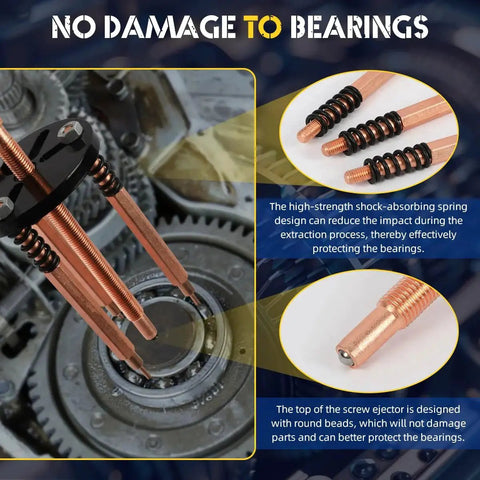 Versatile Bearing Puller Kit For Internal And External Removal demonstrating spring design for damage-free bearing extraction.