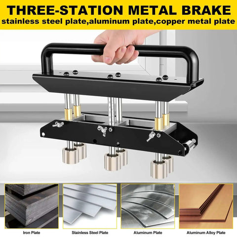 Three Station Edge Roller Bender For Sheet Metal, 0 To 90 Degree Bends, 3 Station Design shown on table