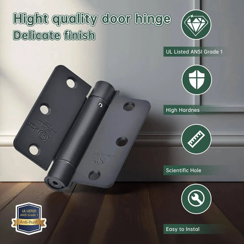 Self Closing Door Hinge Set Three And A Half Inch Matte Black Auto Close Spring Hinges For Commercial Doors Heavy Duty Tension Adjustable Built Tough For High Traffic Indoor Or Outdoor Use SORGMACH Three Piece Pack