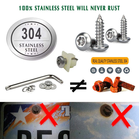 Anti Theft License Plate Screws Set In Rust Proof Stainless Steel With Tamper Resistant Locking Heads For Front Or Rear Plates M6