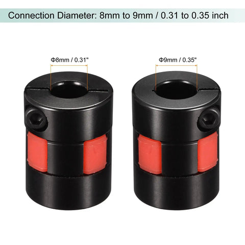 Aluminum Shaft Coupling 8Mm To 9Mm Bore Flexible Coupler Joint For Servo And Stepper Motors, front view, showing size markings.