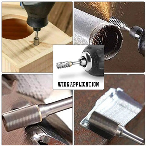 Beefy Pro Grade Tungsten Carbide Rotary Burr Set Ten Piece Double Cut Bits For DIY Carving Engraving And Drilling on various materials