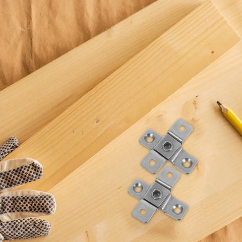 2 Pack Adjustable Torque Stainless Steel Damping Hinges For Cabinets And Doors on wooden surface with pencil and glove