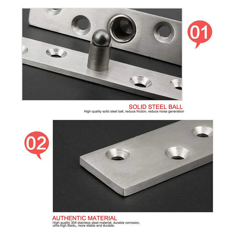Close-up of 360 Degree Hidden Pivot Hinge Set Stainless Steel Concealing Door Hinges with solid steel ball and authentic material