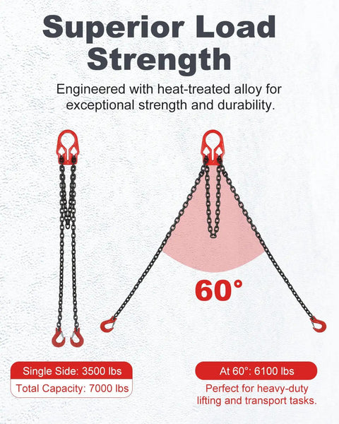 WENHUALI lifting chains with red grab hooks, 5/16 in x 10 ft dual-leg steel chain sling for heavy lifting