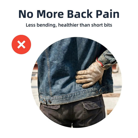 Person holding back with gloved hand, demonstrating benefits of 24 Inch SDS Max 3 Piece Masonry Chisel Set for reduced bending.