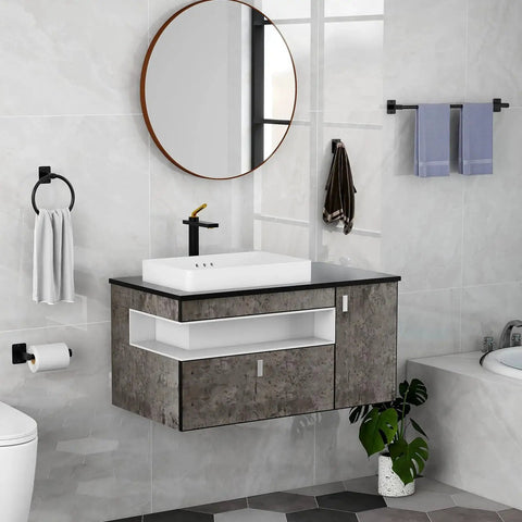 Modern bathroom with Matte Black 4 Piece Bathroom Hardware Set Including 24 Inch Towel Bar Towel Ring Toilet Paper Holder And Towel Hook