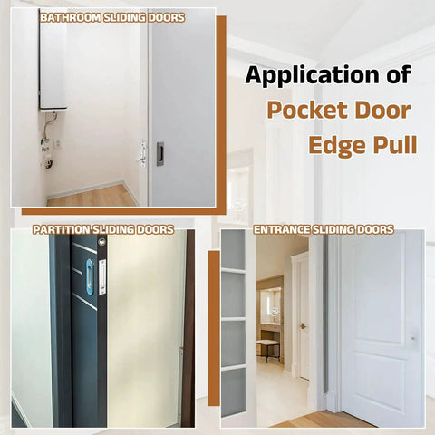 Applications of Five Pack Pocket Door Handles 304 Stainless Steel Edge Pulls Bronze Finish on various sliding doors