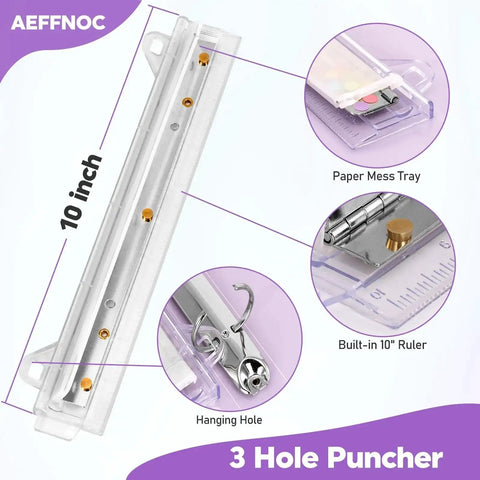 Portable 3 Hole Puncher With Built In 10 Inch Ruler For Binders 5 Sheet Capacity Three Ring Paper Punch School And Office Tool With Paper Guide And Easy To Use Design