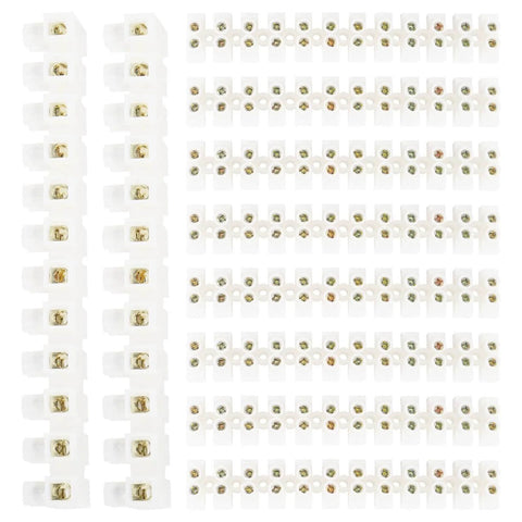 10 Piece Terminal Block Set With 12 Position Dual Row Barrier Strip Connector 10A 380V Flame Retardant PP Housing Self Locking Screws