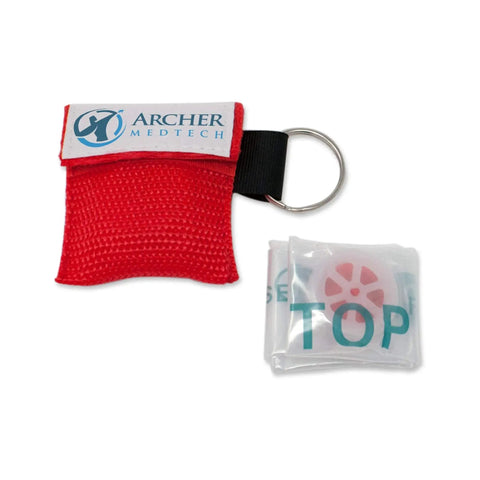 Grab And Go Pocket CPR Mask Kit With One Way Valve For Keychain Or Bag Access 6 Pack Emergency Face Shields in red pouch