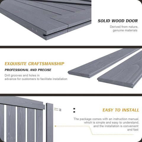 Installation details of Grey Wood Barn Door Slab 30 Inch By 84 Inch With Included 60 Inch Barn Door Hardware Track Kit in rustic style