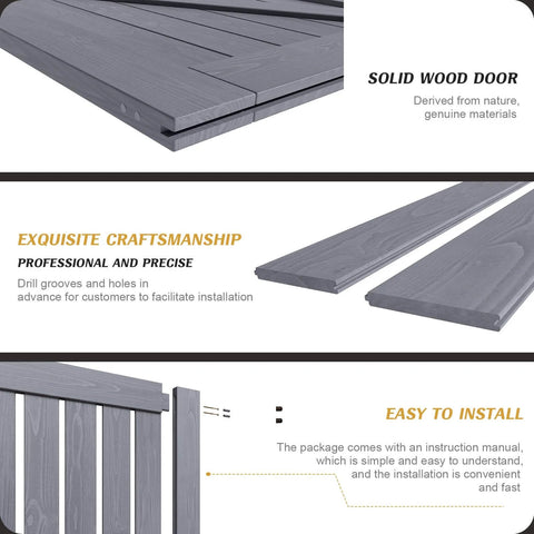 Gray Wood Barn Door Slab 36 Inch By 84 Inch With 6.6 Ft Barn Door Hardware Track Kit Included close-up of solid spruce wood panels