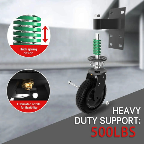 6 Inch Heavy Duty Gate Wheel With Spring Loaded Caster 360 Degree Swivel Fence Wheel 500 Lb Capacity For Wooden And Metal Gate Tubes