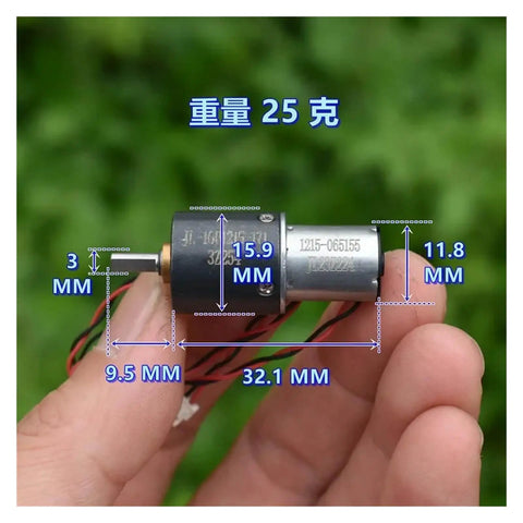 16mm Planetary Reduction Gearbox For DC Motors Electronic Starter 5V To 12V 6V 36 RPM held in hand showing measurements