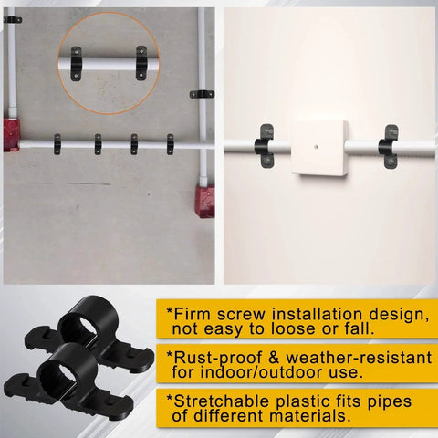 Image of 60 Pack 1/2 Inch Pipe Supports and Pex Clamps for Pex Tubing Copper CPVC Pipes, shown installed on a pipe grid.