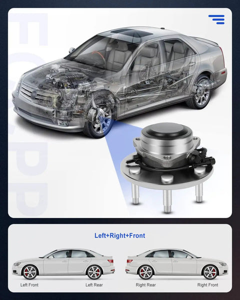 Diagram showing Premium Front Wheel Hub Bearing Assembly With ABS For GM Trucks And SUVs Go To Replacement Six Lug Left And Right Fits Silverado Suburban Tahoe Sierra Express Savana 1500 2500 RWD 515054 with car.