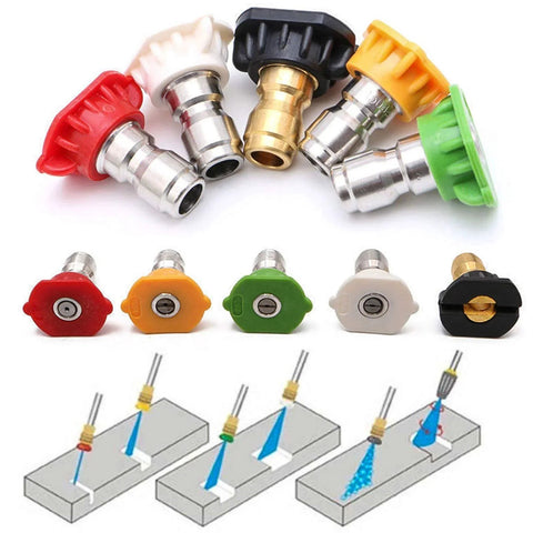 Pressure Washer Nozzle Tips Set Five Pack With 1 Quarter Inch Quick Connect Up To 4500 PSI And 2.5 GPM Includes Red 0 Degree Nozzle