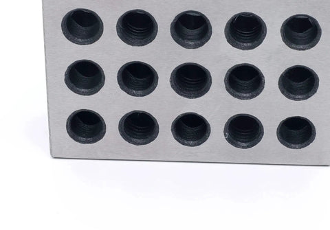 Close-up of steel block with multiple holes, part of Precision Ground 1 Inch By 2 Inch By 3 Inch Steel 1 2 3 Blocks For Inspection