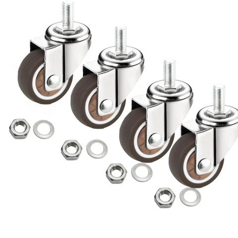 1 Inch Swivel Stem Threaded Casters With M8x15 Threaded Rod 360 Degree Swivel Action TPR Quiet Caster Wheels Brown Finish