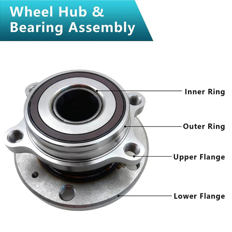 2 Pc Front And Rear Wheel Bearing Hub Assembly 513253 Drop In Direct Fit For Audi TT A3 Q3 Quattro And Volkswagen Tiguan Beetle Passat CC Jetta GTI Golf R City Beetle EOS Replacement Set showing layers and flanges