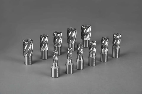 Annular Cutter Set For Magnetic Drill Press 13 Pc Weldon Shank Three Quarter Inch With Cutting Depth One Inch And Diameters