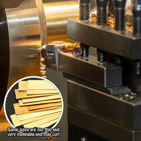 Brass Shim Set 6x1 Inch 24 Pcs Thicknesses 0.002 0.004 0.006 0.008 0.012 0.016 shown near metalworking machine