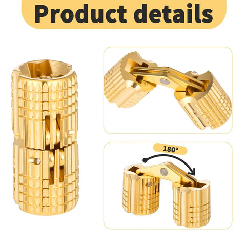 Six 8 Mm Hidden Brass Hinges With 24 Screws For Concealed Cabinet Hardware, 180 Degree Opening, detailed product view