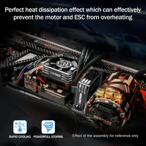 Installed Boss 35mm RC Motor Cooling Fan, 21000 RPM, 8.4V Aluminum ESC Fan For 1 By 8 And 1 By 10 Scale RC Cars, Black And Silver Kit