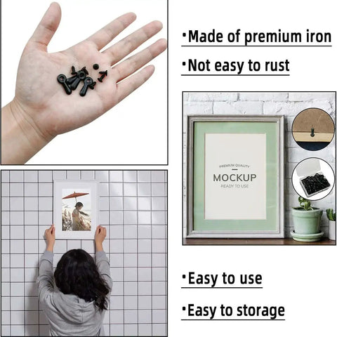 Pro Grade 160 Piece Metal Picture Frame Hardware Kit With 160 Screws And Turn Button Fasteners in use and displayed