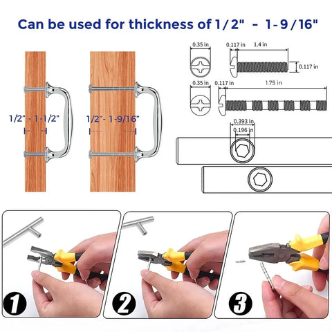 Installation guide for 3 Inch Polished Chrome Cabinet Handles Solid Zinc Alloy Pulls, showing measurements and mounting screws.