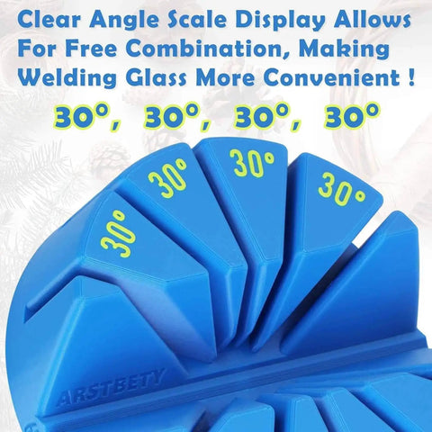 Multi Angle Stained Glass Jig Set For DIY Crafters Complete Foiling Tool Kit with angle scale display in blue with yellow lettering