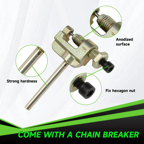 Close-up of chain breaker from 35 Chain 140 Links Chain Breaker Kit For Mini Bikes And Go Karts Compatible With Coleman CT100U CC100X Baja DB30 Motovox MBX10 MBX11 Monster Mega Moto Predator 212cc 105cc 100cc 97cc Engines By XIKOBY