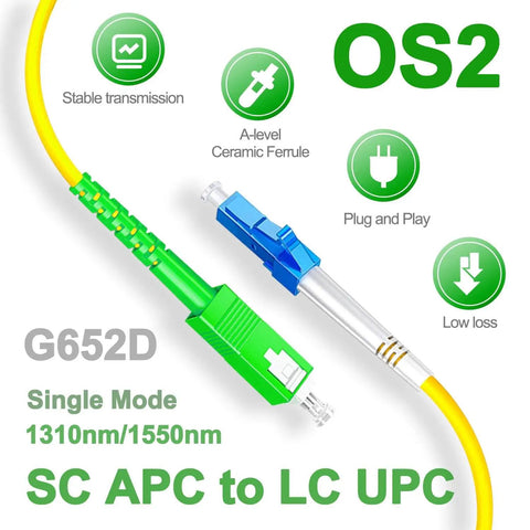 Five Pack One Meter Fiber Optic Patch Cords SC APC To LC UPC Simplex Single Mode OS2 G652D 9/125 Micron Cable Diagram