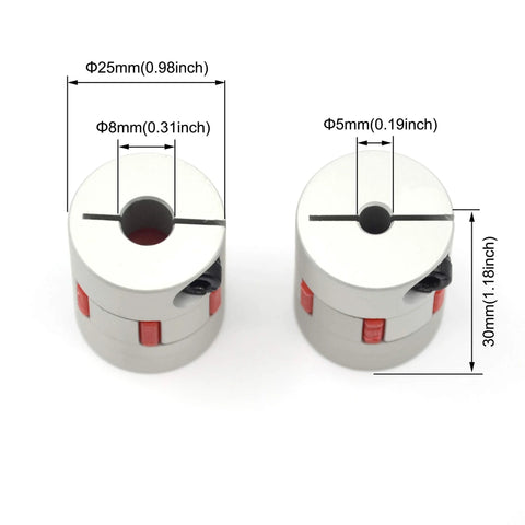 Aluminum plum-shaped flexible shaft coupling, 2 pcs, 25mm dia, 30mm L, 8mm & 5mm bores for 3D printers CNC servo motors