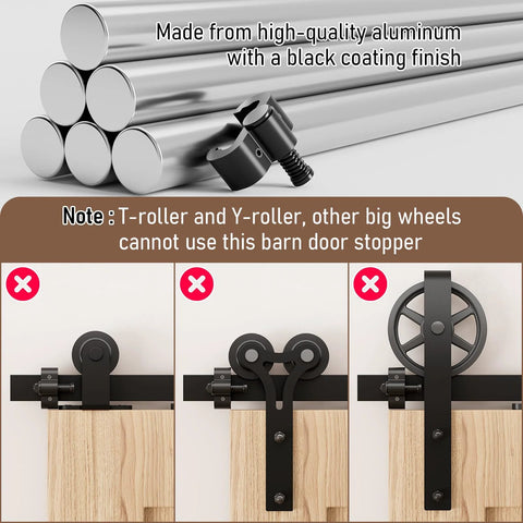Two Pack Adjustable Barn Door Stopper With Spring Cushion, heavy duty aluminum black coated sliding door stop for flat track
