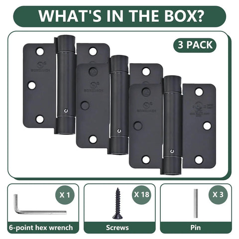 Self Closing Door Hinge Set Three And A Half Inch Matte Black Auto Close Spring Hinges For Commercial Doors Heavy Duty