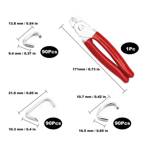 Heavy Duty Hog Ring Kit With Pro Pliers, 270 Rings in 1/2, 3/4, 3/8 sizes, Galvanized Steel for Fencing and DIY Projects